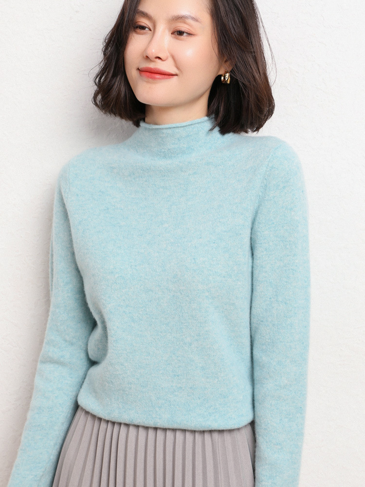 New Simple Half Collar Cashmere Sweater Loose Women's Sweater Light Blue - Shop at LoveMi