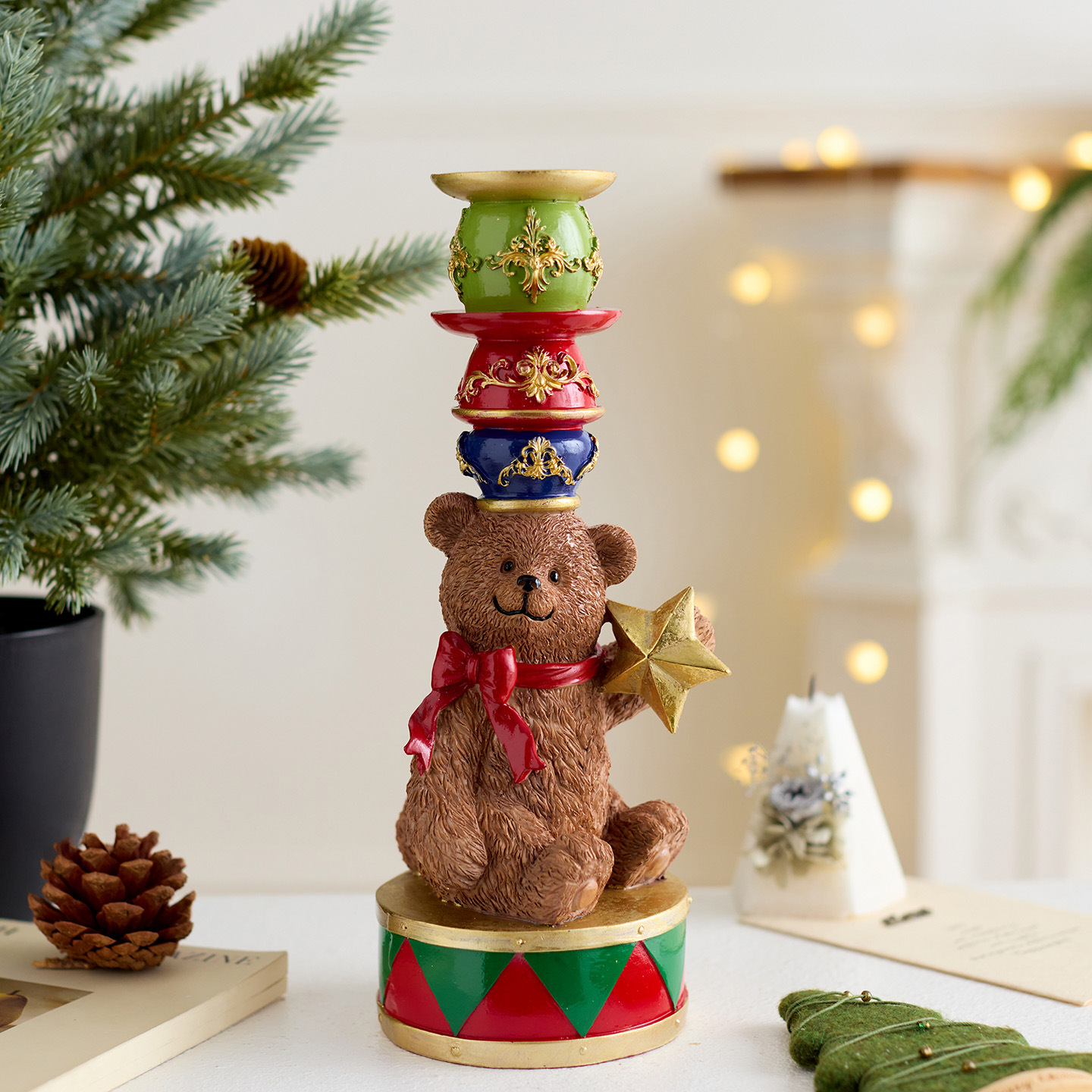 Resin Bear Figurine Christmas Ball Decoration (Little Bear