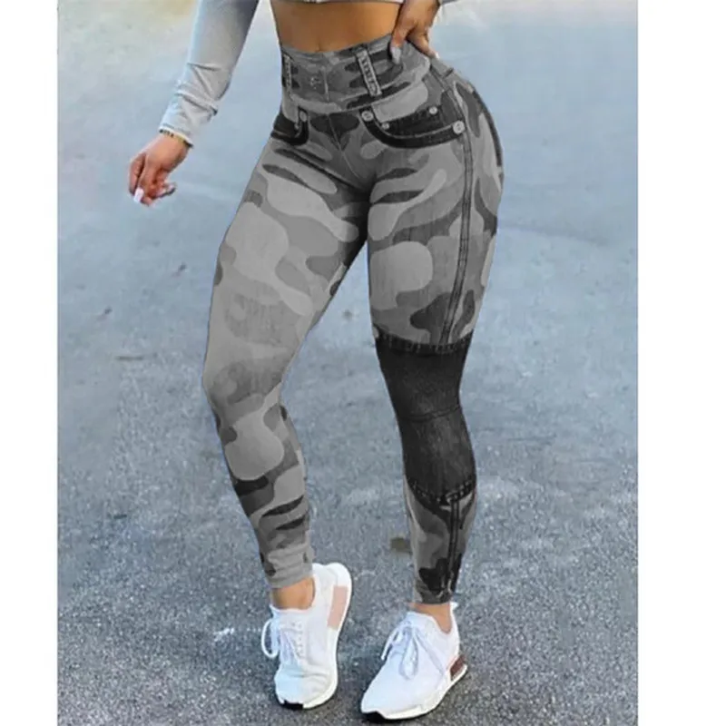 Women's Quick-drying Skinny Running Imitation Denim Yoga Pants - 398 Gray