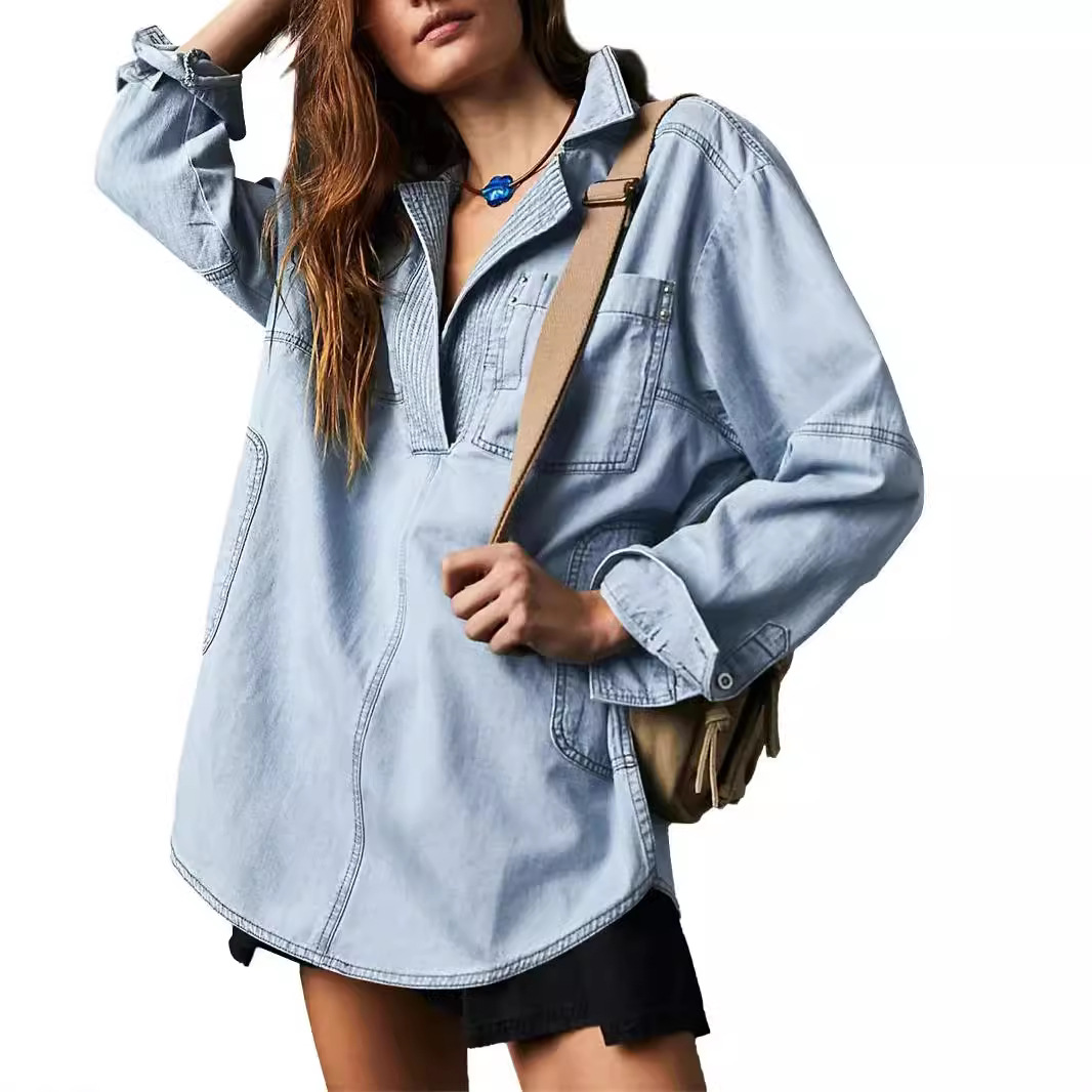 Lapel Casual Slimming Shirt Denim Coat
