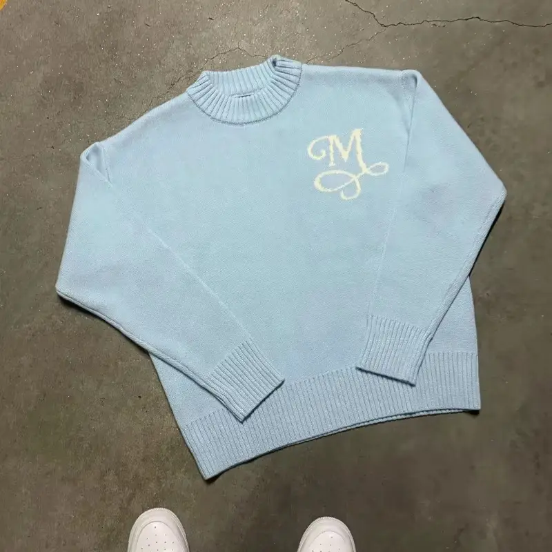 Mens Embroidered Loose Crew Neck Sweater