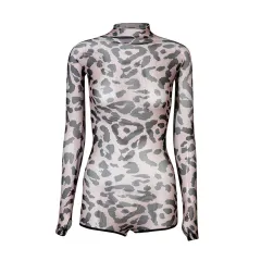 Mesh Jumpsuit Clothing Women's Overall Long Sleeve Exercise Clothing - Leopard Print - View 1