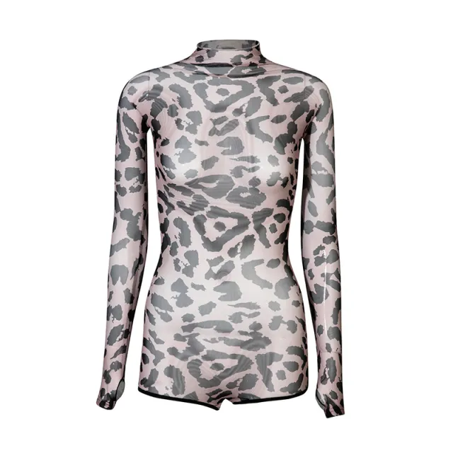 Mesh Jumpsuit Clothing Women's Overall Long Sleeve Exercise Clothing Leopard Print - Shop at LoveMi