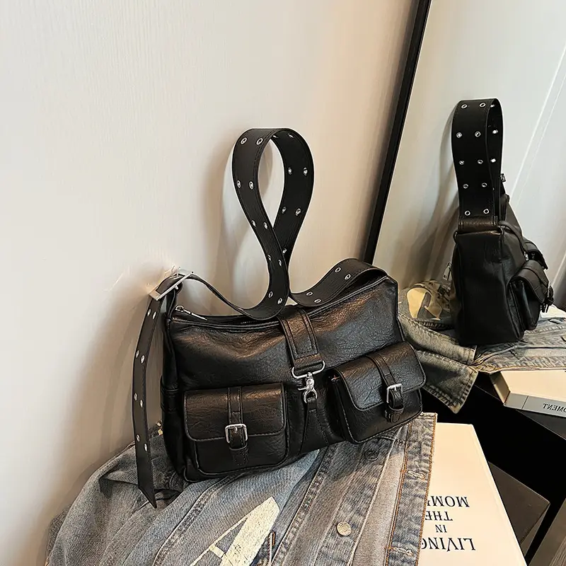 Large Capacity Locomotive Style Multi-pocket Shoulder Bag