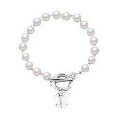Women's Creative OT Buckle Bee Pendant Pearl Bracelet - White X447 - View 1