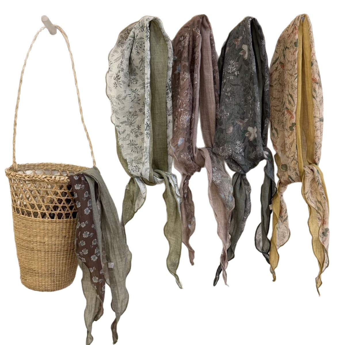 Double-sided Cotton-linen Floral Small Square Scarf Accessory Neck Wrap