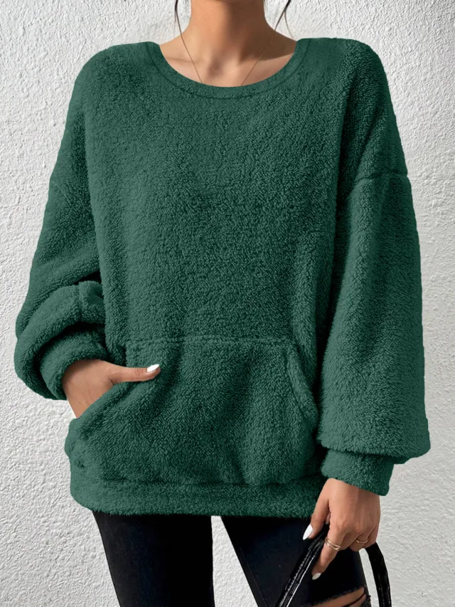 Fashion Solid Color Round Neck Long Sleeve Green - Shop at LoveMi