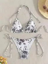Sexy Ink Painting Printing Halter Lace up Multicolor Bikini Black - Shop at LoveMi