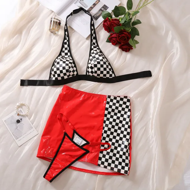 European And American Contrast Color Three piece Set Black And Red - Shop at LoveMi