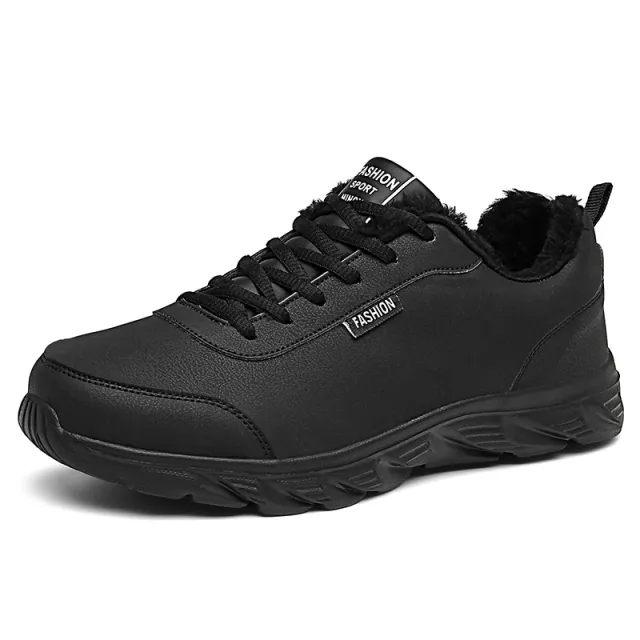 Artificial Leather Cotton Fur Men's Leather Casual Sneaker Warm Shoes Black - Shop at LoveMi