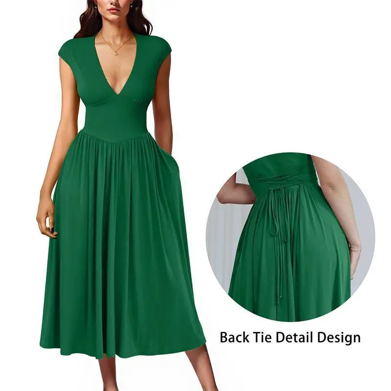 New Women's Summer Casual Short Sleeve Dress - Green