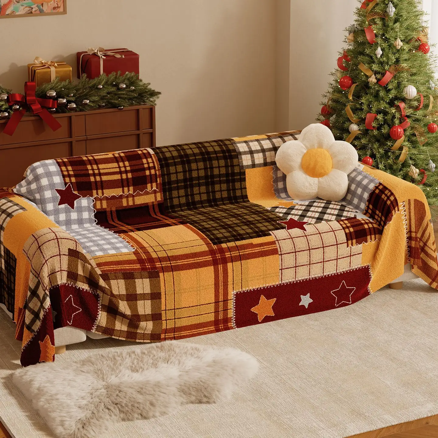Flannel Sofa Cover Towel Blanket Cushion