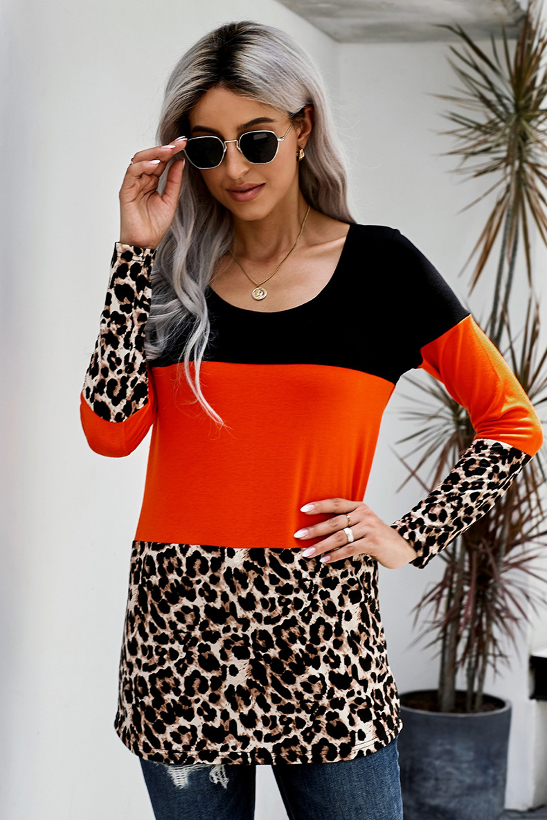 Title 2, New leopard print stitching mid-length top Amaz...