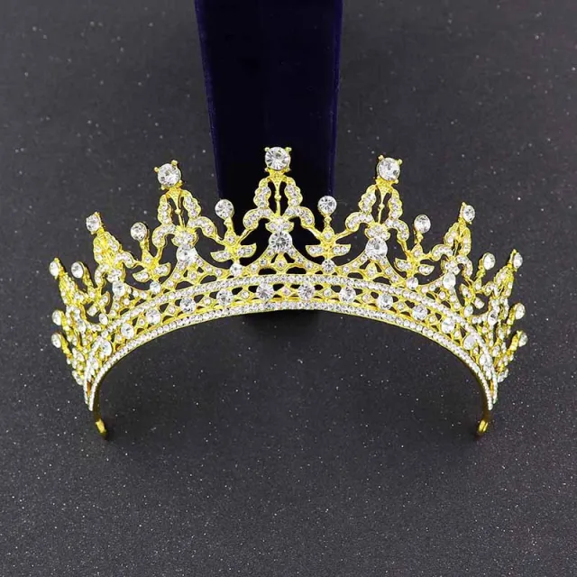 European Baroque Alloy Diamond Gold Crystal Crown Hair Ornament Gold Bottom White Diamond - Shop at LoveMi