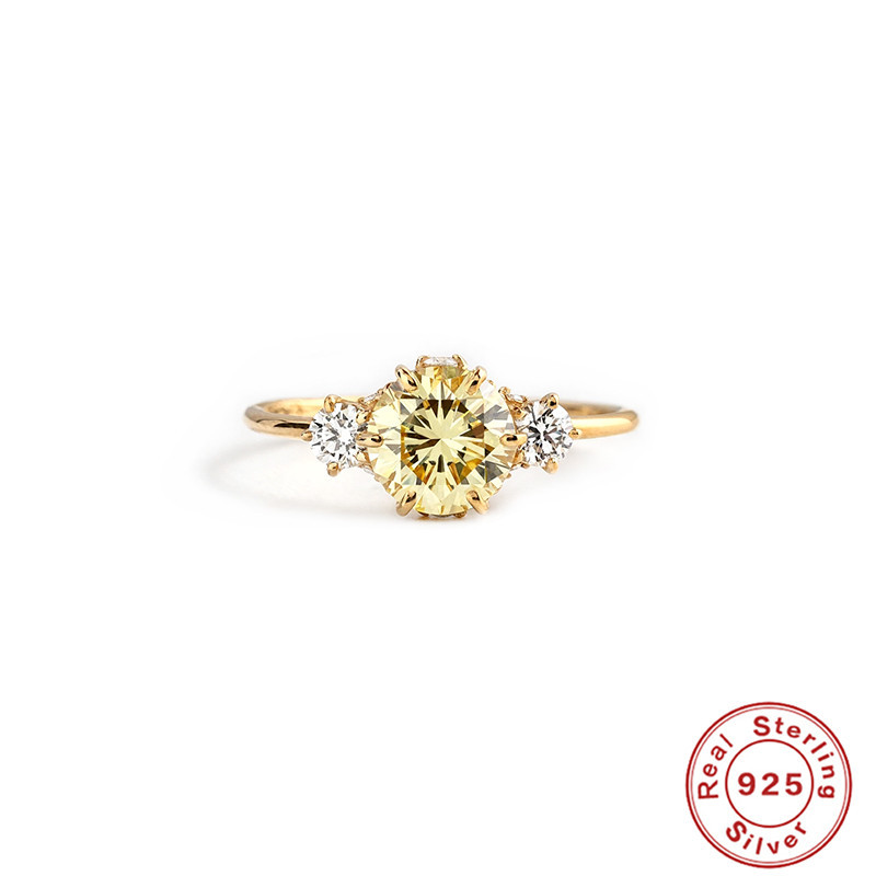 S925 Sterling Silver Triple Diamond Gem Ring European And American