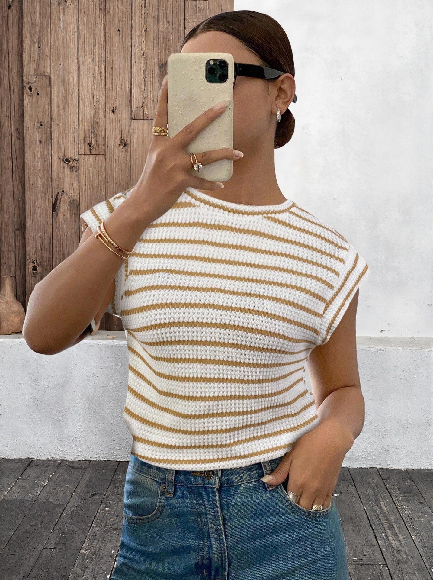 Womens Casual Crew-Neck Sleeveless Hollow-Out T-Shirt