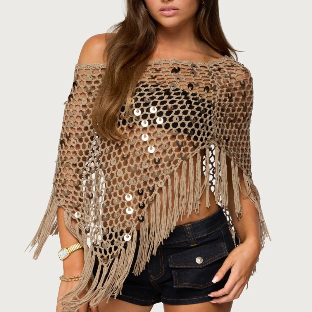 European And American Handmade Sequin-Embroidered Triangle Scarf Shawl Cloak