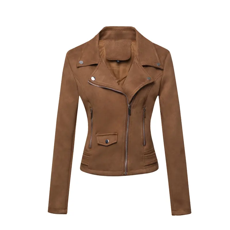 Womens Leather Jacket Short Style Slim-Fit Suede