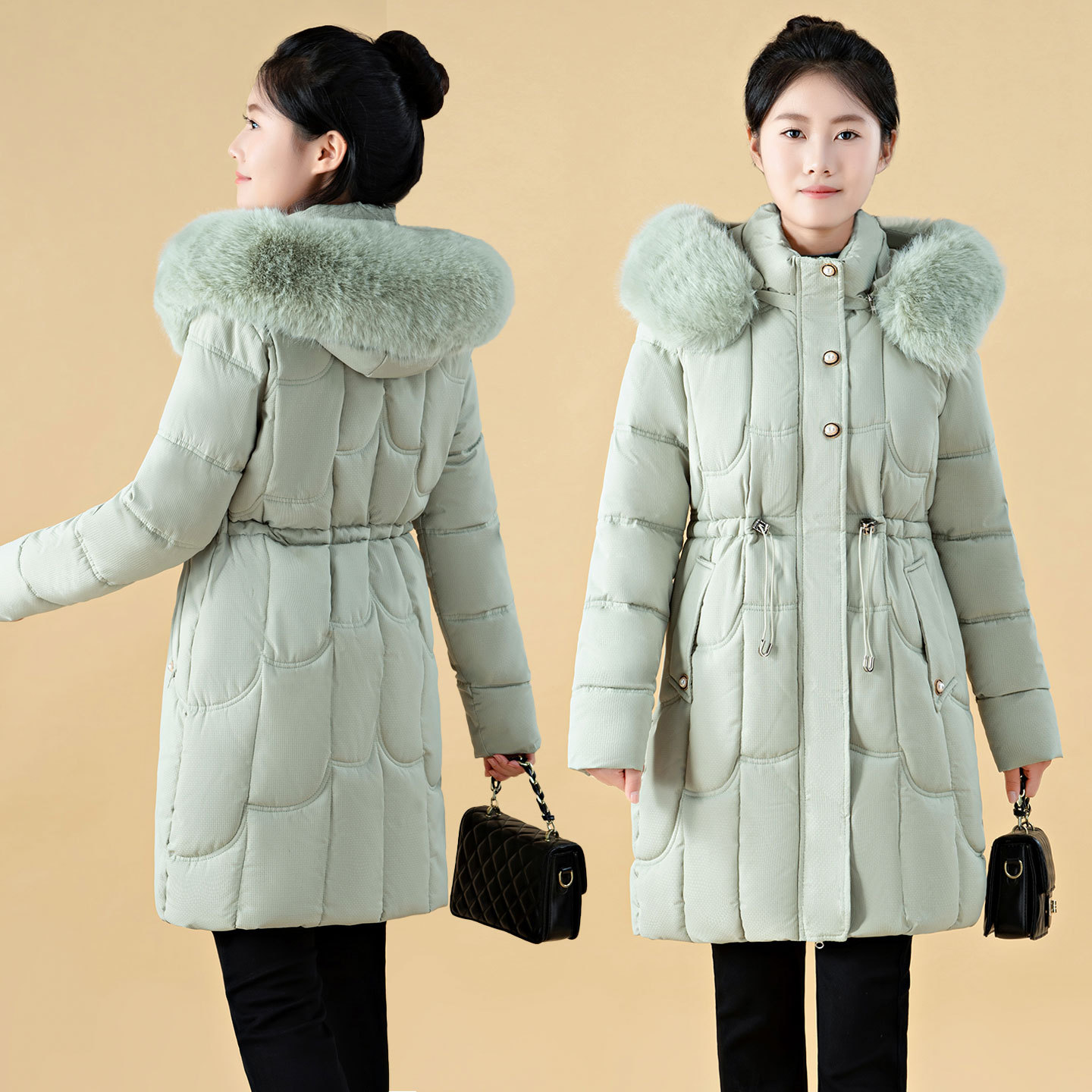 Womens Mid-Length, Loose-Fit Down Padded Jacket - Image 8