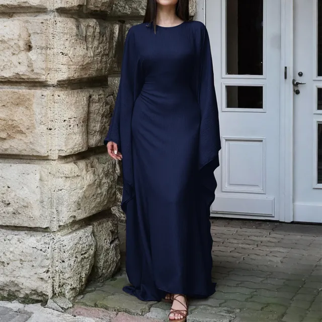 Temperament Pure Color Long Sleeve Dress Women Blue - Shop at LoveMi