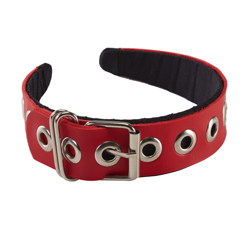 Punk Handcrafted PU Leather Headband With Goth Subculture Hardware