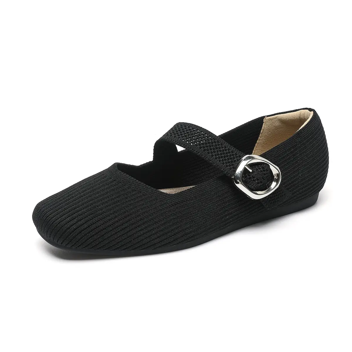 Womens Low-cut Mary Jane Knit Flats