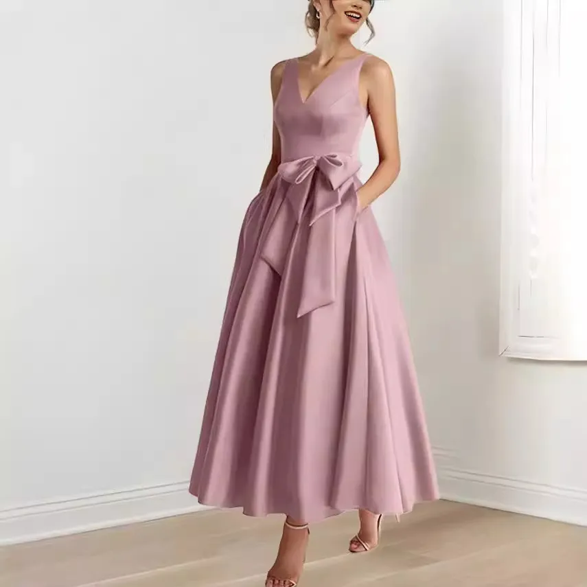 Birthday Party Host V-neck Socialite Daily Wearable Slimming Dress - Pink