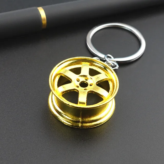 Creative Stereo Car Modification Fittings Wheel Hub Metal Keychains Gold - Shop at LoveMi