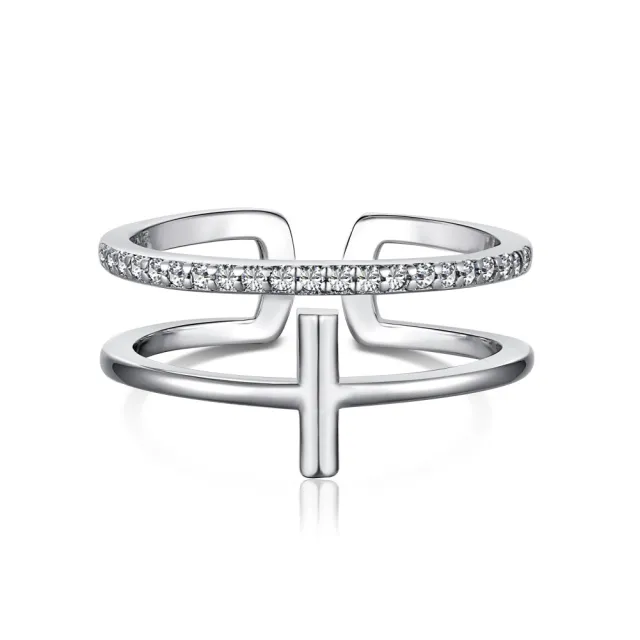 Women's 925 Silver Simple Double Layer Cross Ring Silver - Shop at LoveMi