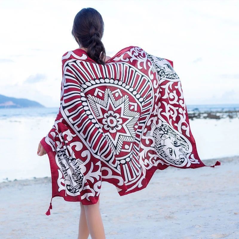 Ethnic Style Cotton And Linen Scarf Seaside Travel Oversized Beach Towel