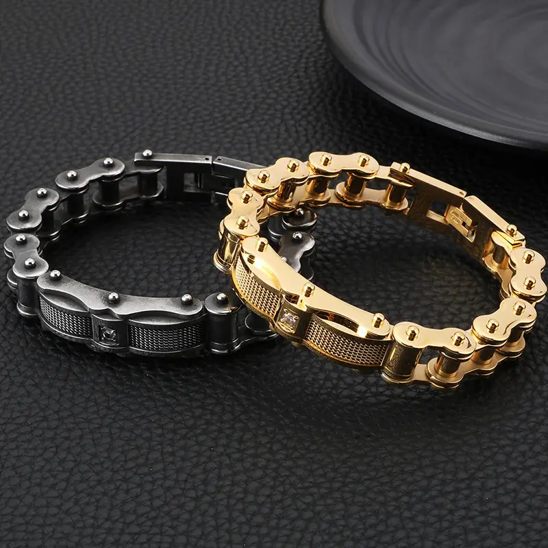 Titanium Steel Men's Rock Diamond Motorcycle Bracelet