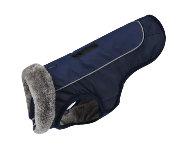 Fur Collar Pet Clothes Reflective Waterproof Dog Cotton padded Clothes Navy Blue - Shop at LoveMi