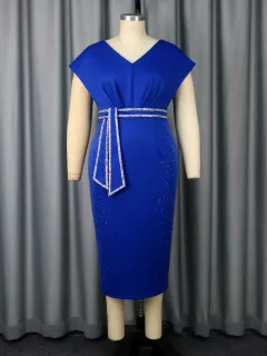 European And American Plus Size Wedding Party Waist Slimming Hip-wrapped Party Dress - Blue - View 1