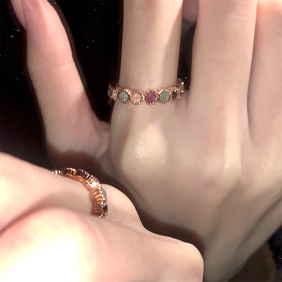 Rainbow Tourmaline Ring Female Special-interest Design Opening Adjustable