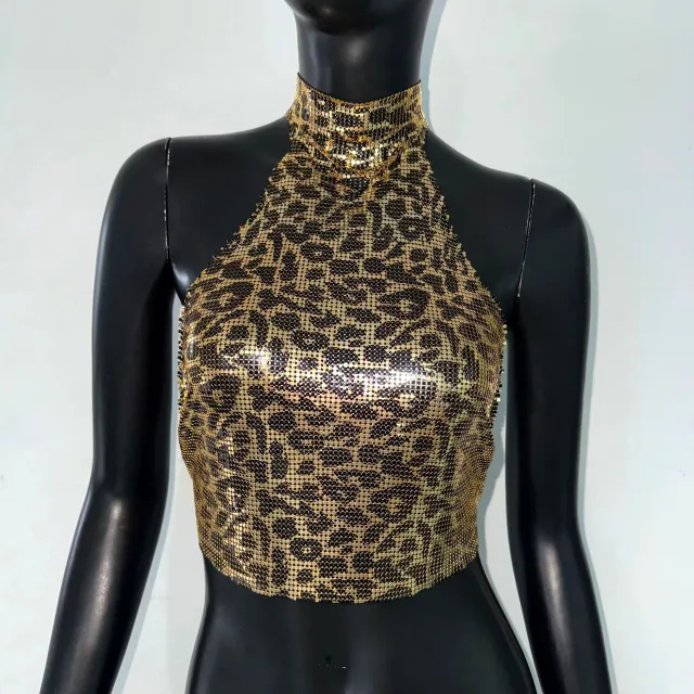 Leopard Print Vest Halter Sequin Sling Women Leopard Gold - Shop at LoveMi