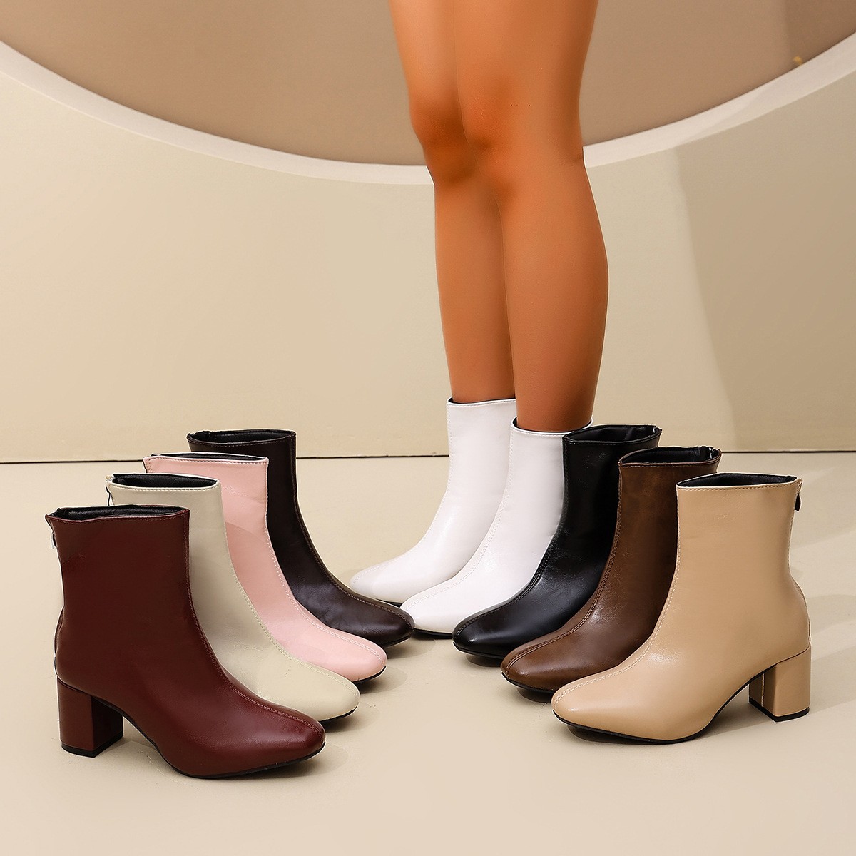 Women's High-heeled Ankle Boots With A Back Zipper