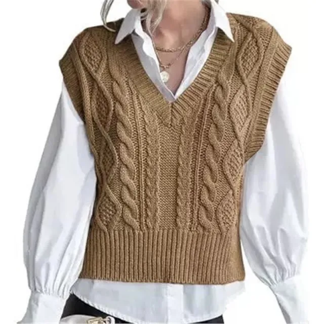 Vest Knitted Retro College Style All matching Camel - Shop at LoveMi