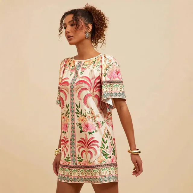 Fashion Retro Crew Neck Horn Printing Dress Color - Shop at LoveMi