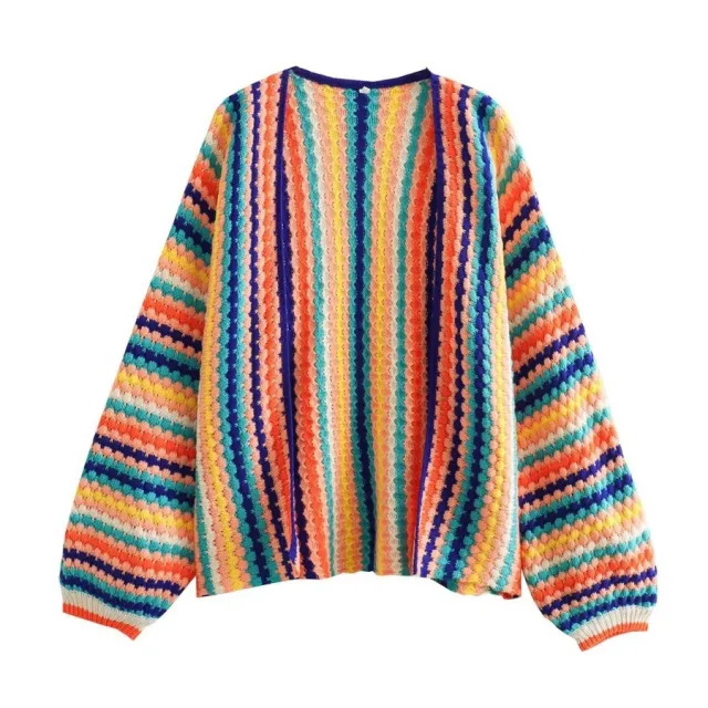 Autumn New Rainbow Bar Cardigan Long Sleeve Wide Songou Meibo Sweater Coat - Shop at LoveMi