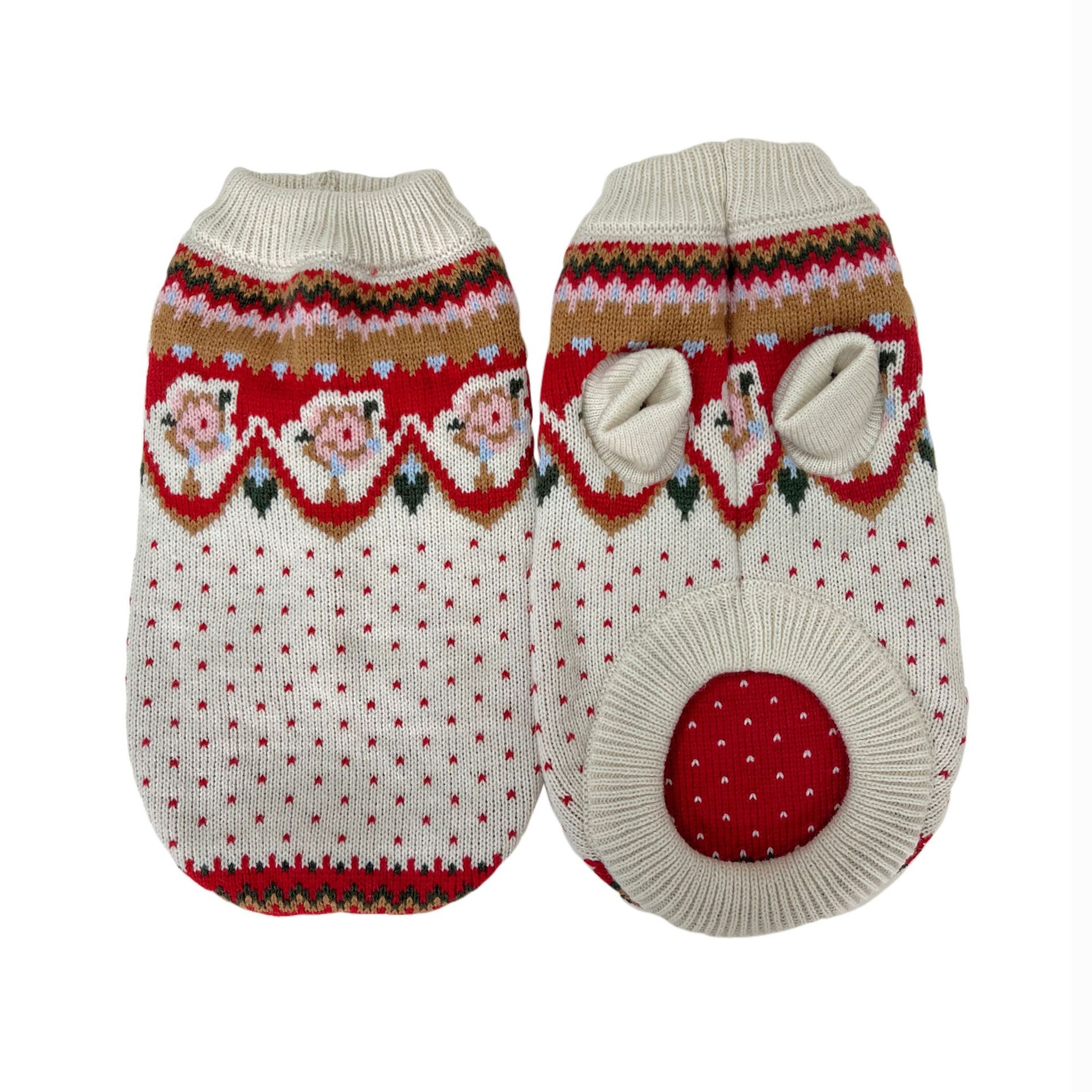 Retro Pet Sweater With New Year Roses Pattern