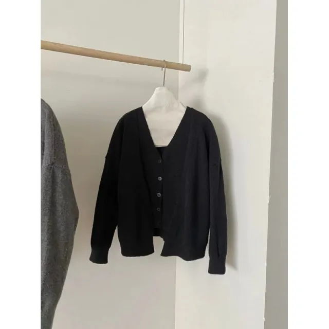 Simple V neck Single Breasted Vest Knitted Cardigan Two piece Short Sweater Suit For Women Black - Shop at LoveMi