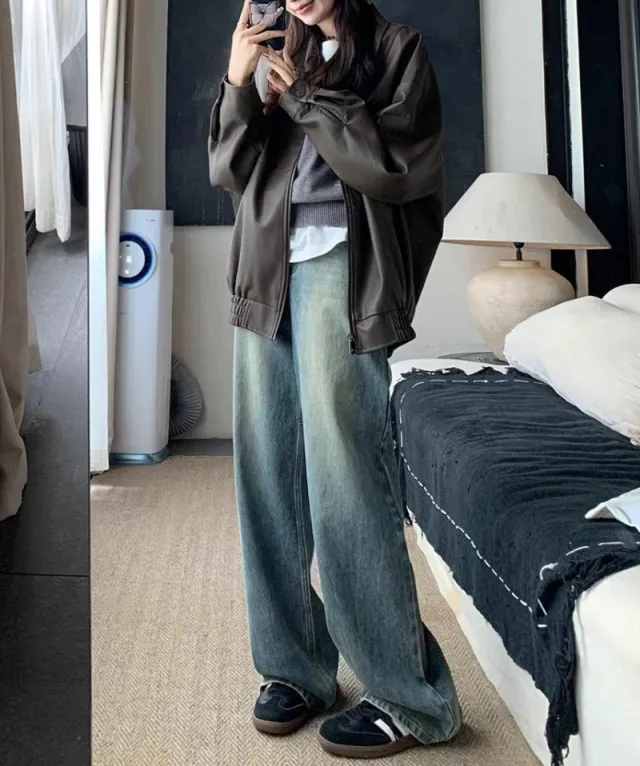 Retro Design Wide Leg Flared Pants Blue - Shop at LoveMi