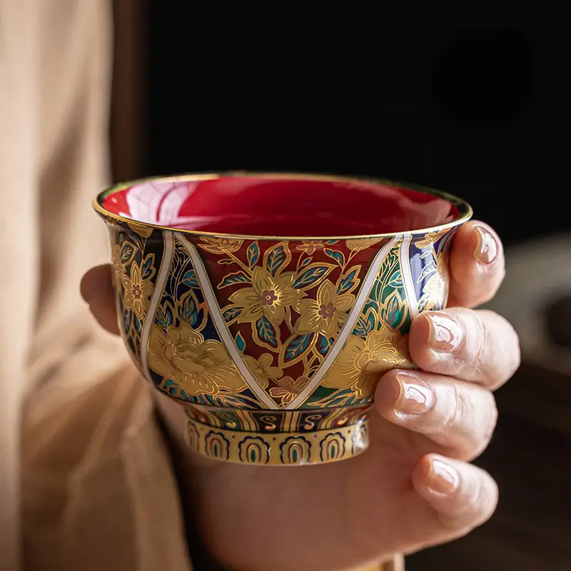 Enamel Color In Chinese Antique Style Gold And Silver Measure Master Cup Porcelain Kung Fu Tea Set Tea Cup