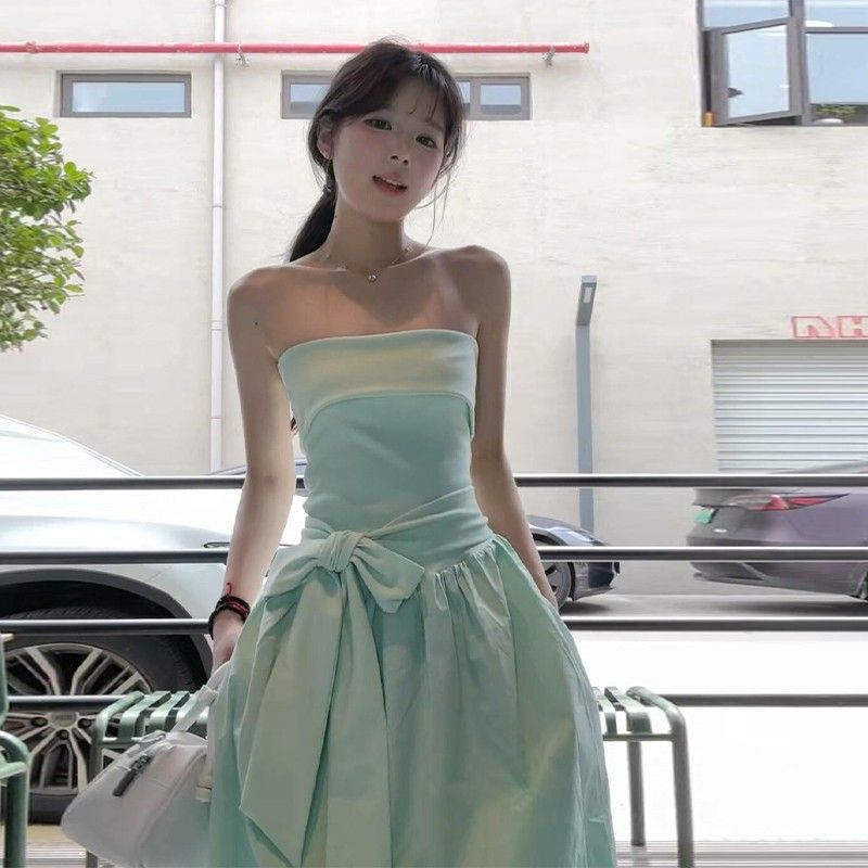 French Mint Green Strapless Beach Dress For Women