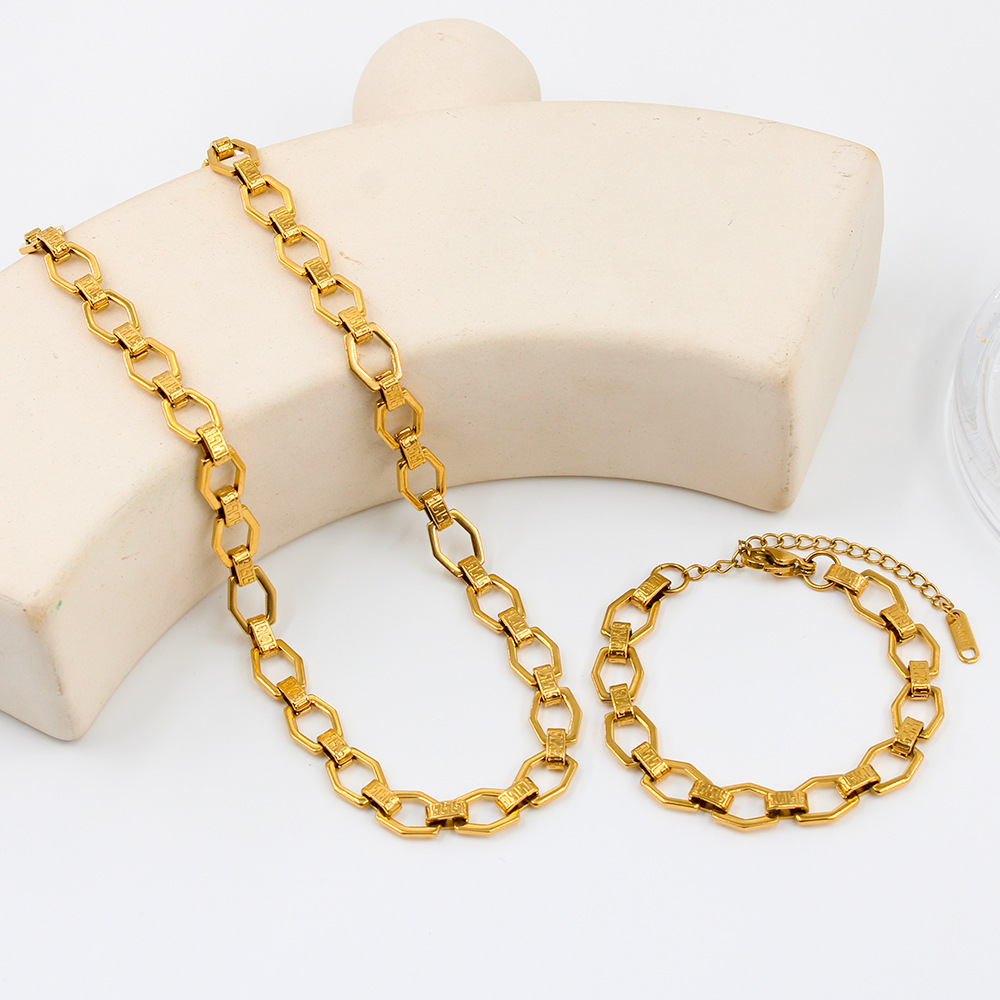 Unique And Elegant Plated 18k Geometric Cross Chain Colorfast All-match High-grade Bracelet Necklace