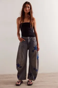 Casual Loose Mid Waist Cylindrical Women's Jeans - Retro Blue - View 1