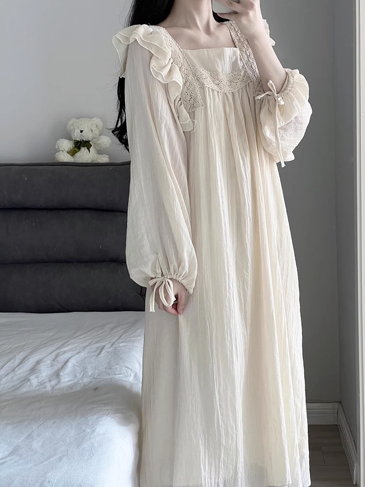 Women's Spring And Autumn Ins Style Sweet Girl Lace Nightdress
