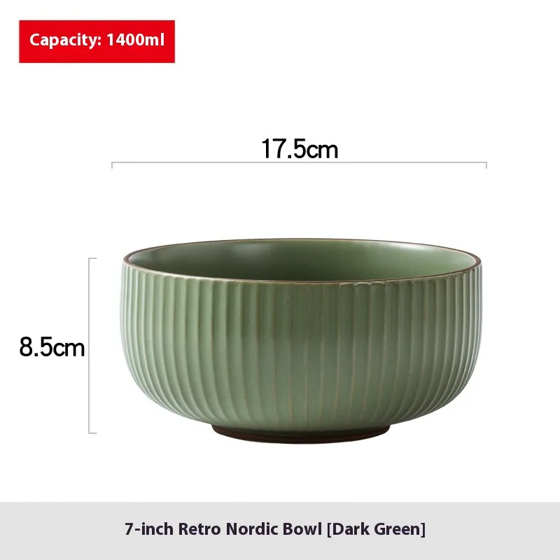 Household Ceramic 7-inch 6-inch Noodle Bowl - 7Inches Dark Green