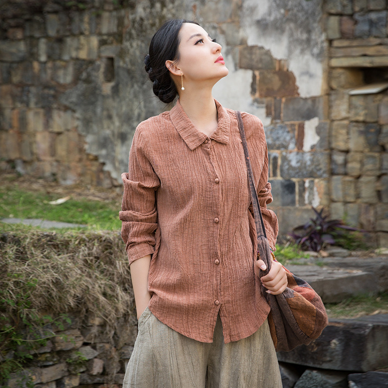 Linen Tie-dyed Distressed Improved Frog Buckle Cardigan Artistic High-grade Shirt