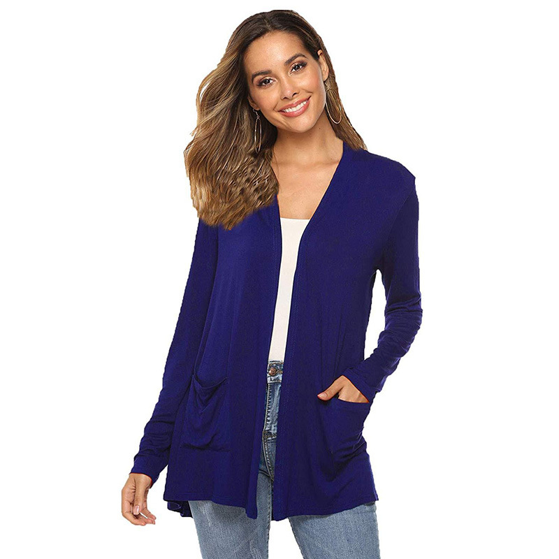 Versatile Cardigan Mid length Long Sleeve Coat Blue - Shop at LoveMi